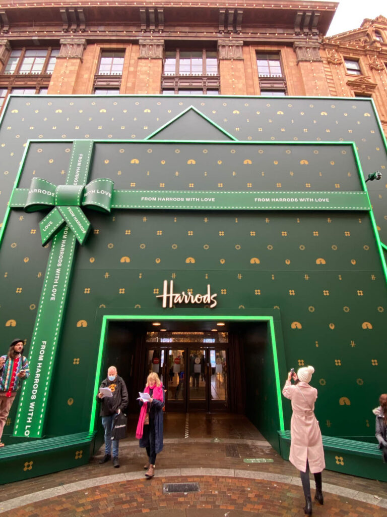 The exterior of Harrod's at Christmas