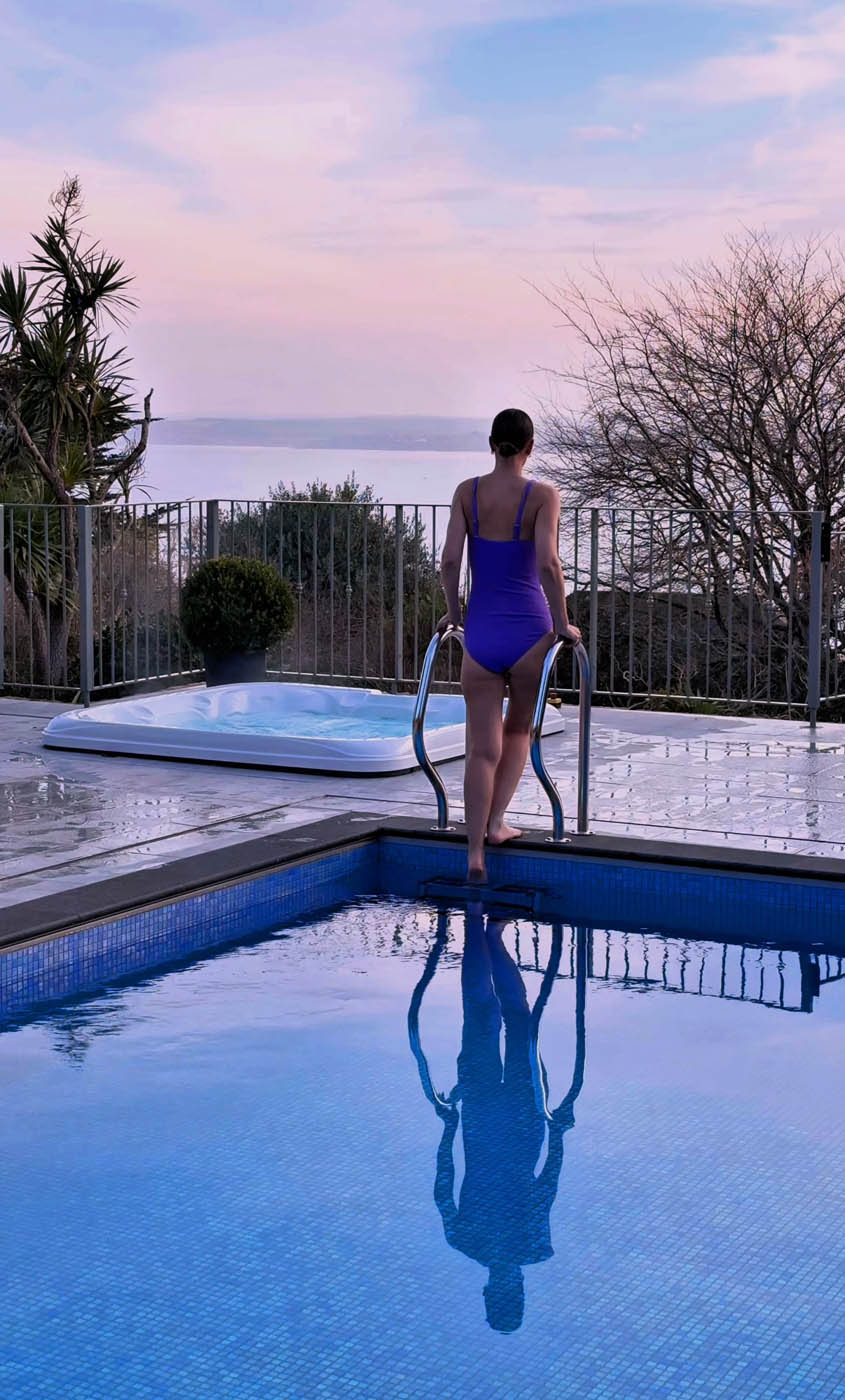 Outdoor heated pool and hot tub